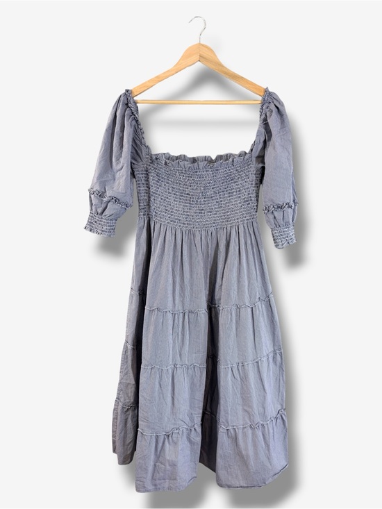 Hill House Dresses & Skirts - Hill House Nesli Nap Dress Size L Blue White Gingham Tiered Midi Puff Sleeve